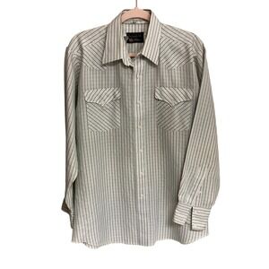 Classic Vintage Thin Striped Silver Gray Long‎ Sleeve Button Down Shirt XL